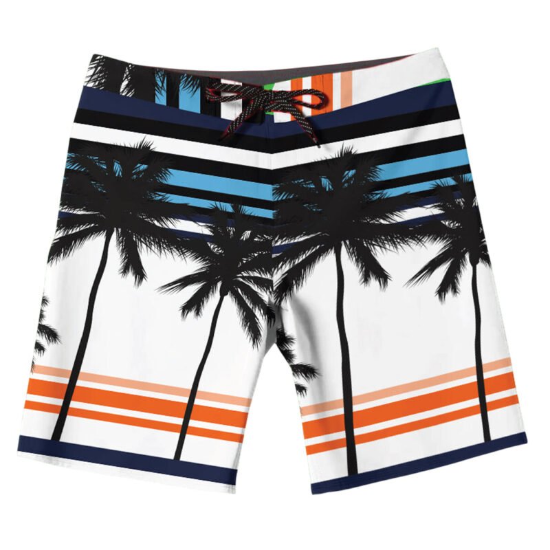Palm Stripes Coastal Beach Swim Shorts - Image 2