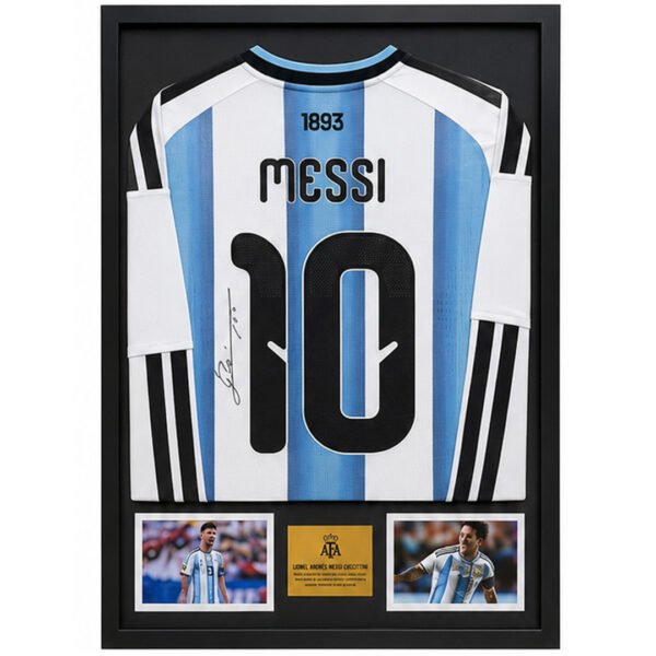 Messi 10 Argentina World Cup Framed Signed Home Jersey 55x75