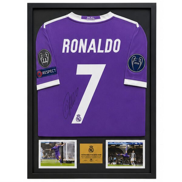 Ronaldo 7 Real Madrid Framed Signed Jersey 55x75
